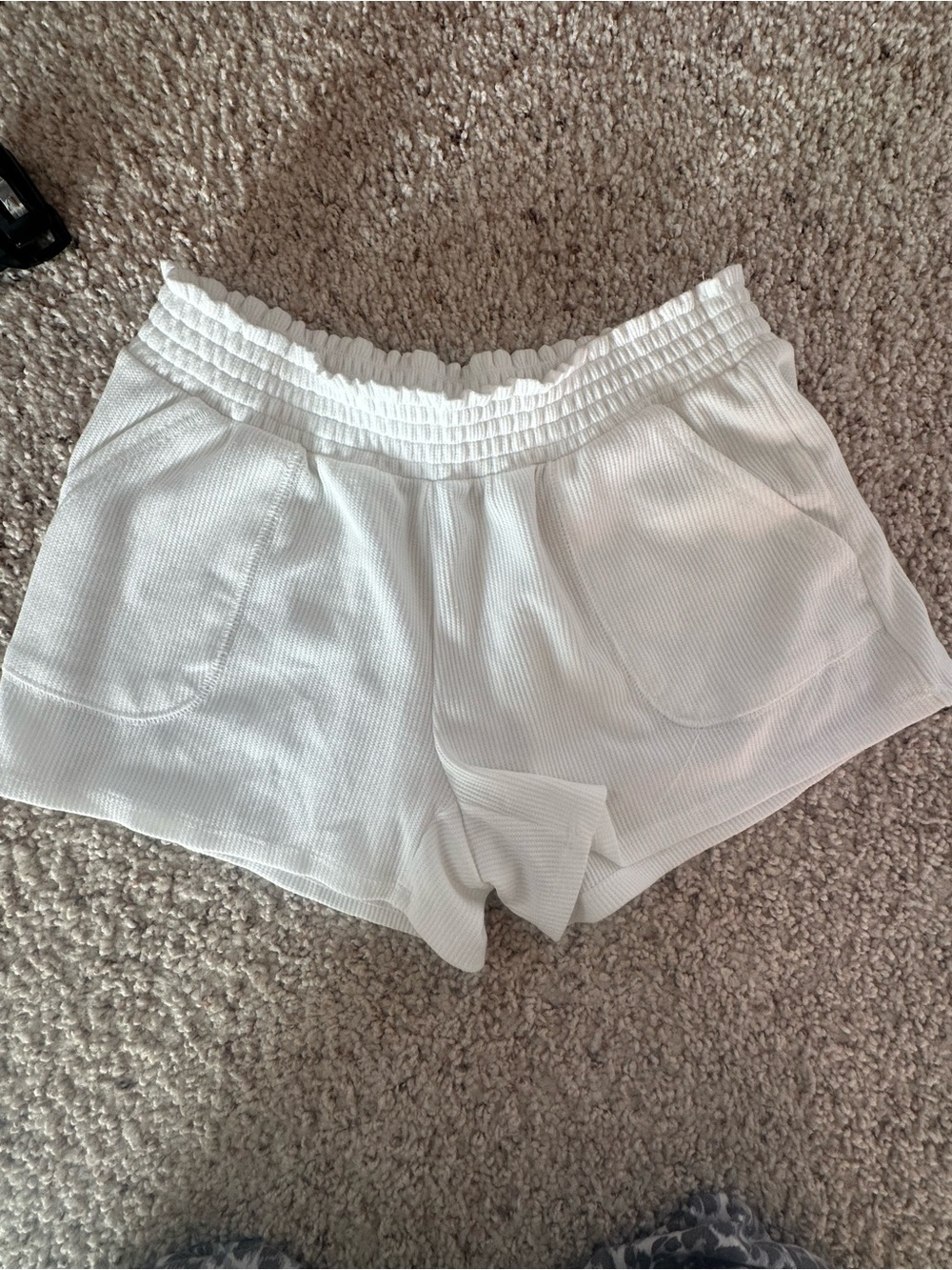 Aeropostale White Smocked-Waist Knit Lounge Shorts